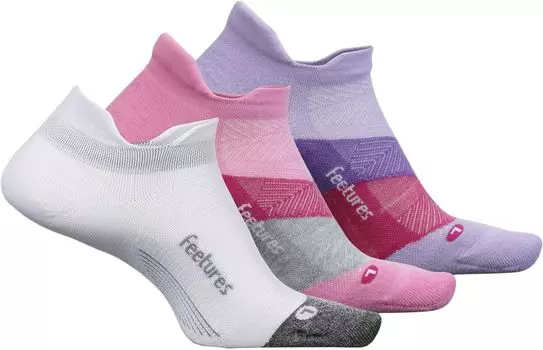 Elite Max Cushion No Show Tab, набор из 3 пар Feetures, цвет White/Push-Thru Pink/Lace Up Lavender