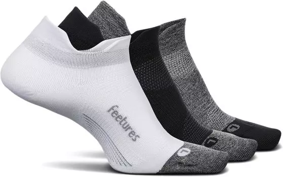 Elite Ultra Light No Show Tab, упаковка из 3 пар Feetures, цвет White/Black/Grey