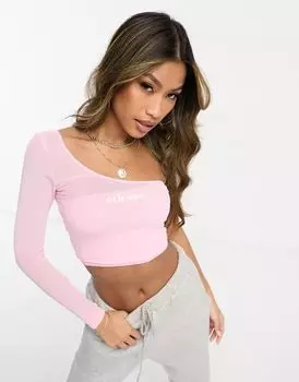 ellesse Crono розовый укороченный топ из сетки с длинным рукавом на одно плечо