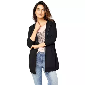 Ellos - женская длинная толстовка на молнии спереди больших размеров из френч терри, черный