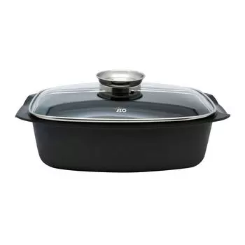 ELO 84132 Alucast - квадратная жаровня 40 см со стеклянной крышкой, литой алюминий, индукционная / ароматическая жаровня / жаровня для гуся, черный