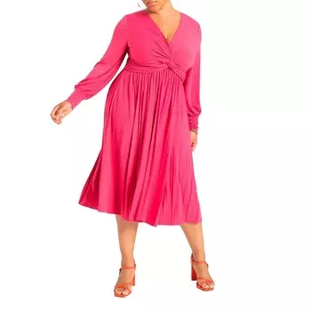 Eloquii Женское платье больших размеров с плиссированной юбкой и узлом спереди ELOQUII, цвет Lilac Rose