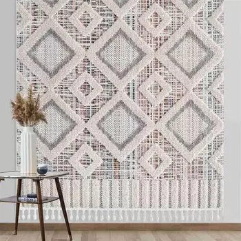 Empera Bilbao Flame Современный скандинавский ковер с бахромой - Бежевый - 100x300 см