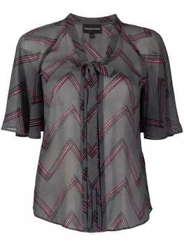 Emporio Armani блузка с завязками и узором зигзаг, серый