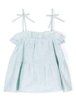 Emporio Armani блузка в полоску с оборками, синий
