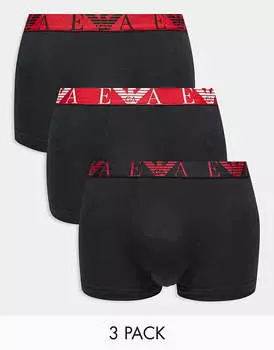 Emporio Armani – Боди – Комплект из 3 пар черно-красных боксеров с логотипом на талии
