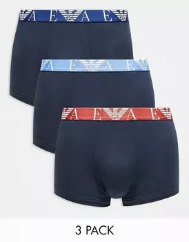 Emporio Armani – Боди – Комплект из 3 пар темно-синих боксеров с яркими полосками на талии: синими, голубыми и красными