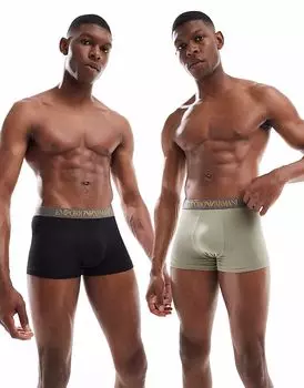 Emporio Armani Bodywear, 2 пары мягких на ощупь бамбуковых трусов с логотипом в черном и бежевом цвете