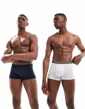 Emporio Armani Bodywear, 2 пары мягких на ощупь бамбуковых трусов с логотипом, белого и темно-синего цветов