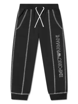 Emporio Armani брюки с вышитым логотипом, черный