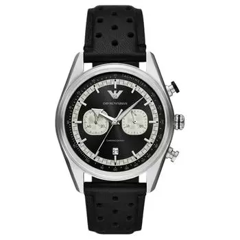 EMPORIO ARMANI Часы-хронограф с черным кожаным корпусом