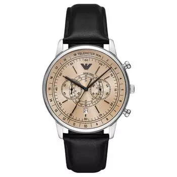 EMPORIO ARMANI Часы-хронограф Telemeter с черным кожаным корпусом