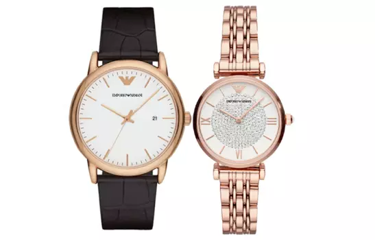 EMPORIO ARMANI Часы с тремя стрелками и датой из коричневой кожи