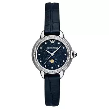 EMPORIO ARMANI Часы с тремя стрелками и фазами Луны из синей кожи