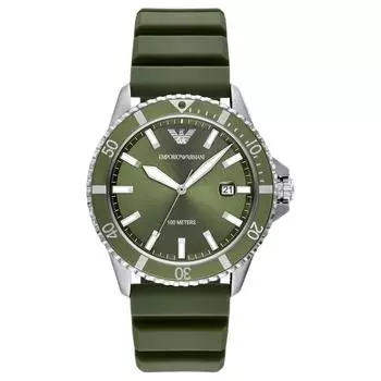 EMPORIO ARMANI Часы World Explorer с тремя стрелками и датой, зеленые, из силикона
