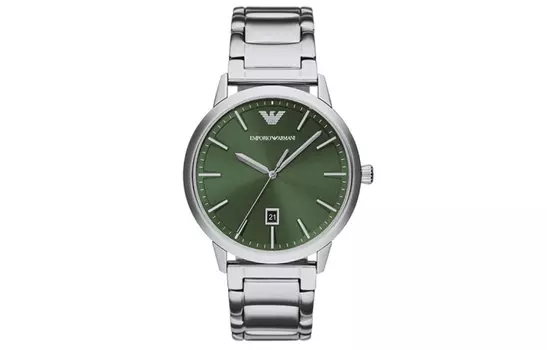 EMPORIO ARMANI Черные кожаные часы с тремя стрелками и датой