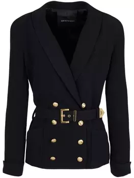 Emporio Armani двубортный блейзер с поясом, черный