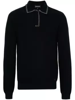 Emporio Armani джемпер с воротником-поло в рубчик, синий