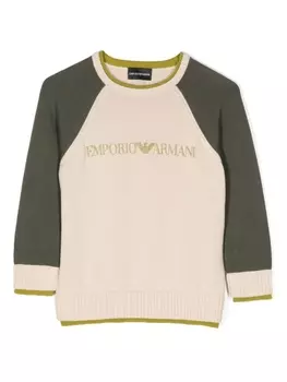 Emporio Armani джемпер тонкой вязки с тисненым логотипом, нейтральный цвет
