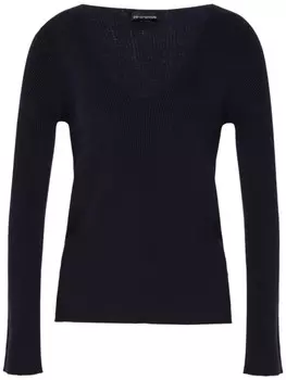 Emporio Armani джемпер в рубчик с V-образным вырезом, синий