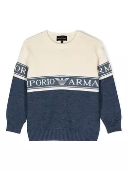 Emporio Armani джемпер вязки интарсия с логотипом, синий