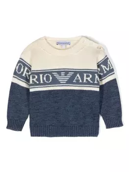 Emporio Armani джемпер вязки интарсия с логотипом, синий