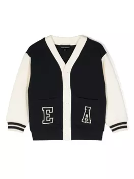 Emporio Armani фактурный кардиган с нашивкой-логотипом, синий
