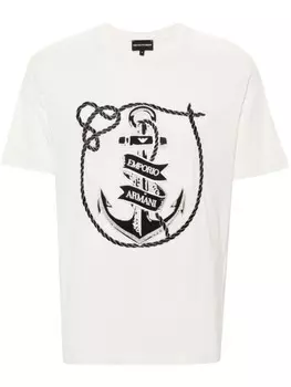 Emporio Armani футболка из джерси с вышивкой, нейтральный цвет