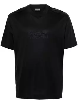 Emporio Armani футболка из хлопка с прорезиненным логотипом, синий