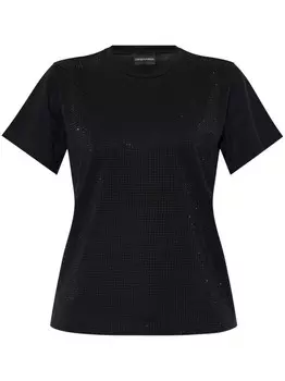Emporio Armani футболка из хлопка, украшенная стразами, черный