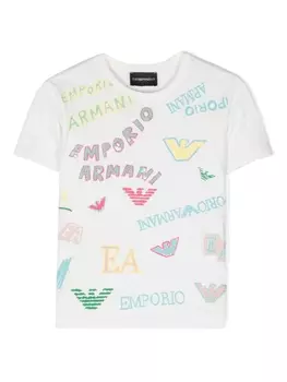 Emporio Armani футболка с пайетками и логотипом, белый