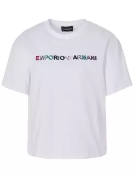 Emporio Armani футболка с вышитым логотипом, белый