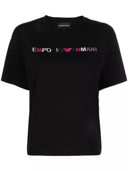 Emporio Armani футболка с вышитым логотипом, черный