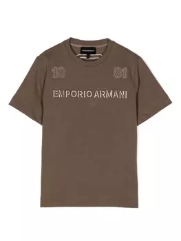 Emporio Armani футболка с вышитым логотипом, коричневый