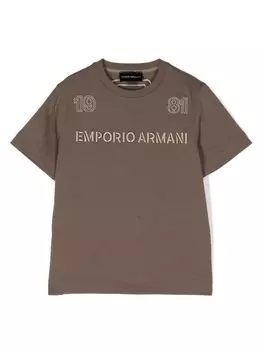 Emporio Armani футболка с вышитым логотипом, коричневый