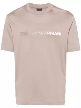 Emporio Armani футболка с вышитым логотипом, нейтральный цвет