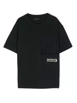 Emporio Armani футболка с вышитым логотипом, синий