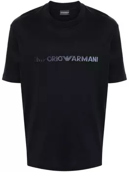 Emporio Armani футболка с вышитым логотипом, синий