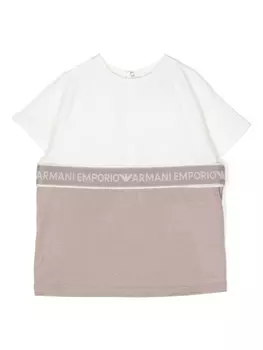 Emporio Armani футболка в стиле колор-блок с логотипом, нейтральный цвет