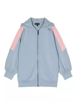 Emporio Armani худи на молнии с тисненым логотипом, синий
