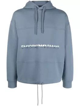 Emporio Armani худи с кулиской и вышитым логотипом, синий