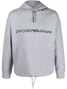 Emporio Armani худи с вышитым логотипом, серый