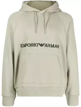 Emporio Armani худи с вышитым логотипом, зеленый