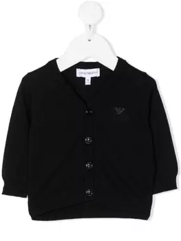 Emporio Armani кардиган с отделкой в рубчик и логотипом, синий