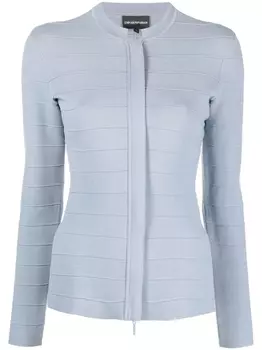 Emporio Armani кардиган в рубчик с круглым вырезом, синий