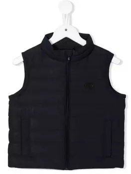 Emporio Armani Kids дутый жилет с нашивкой-логотипом, синий