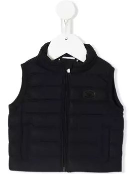 Emporio Armani Kids дутый жилет с нашивкой-логотипом, синий