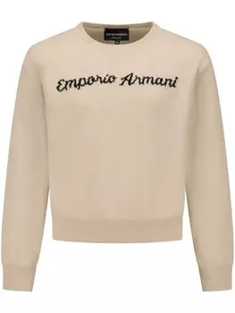 Emporio Armani Kids джемпер с логотипом, связанный интарсией, нейтральный цвет