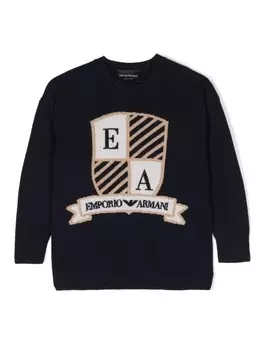 Emporio Armani Kids джемпер вязки интарсия с логотипом, синий