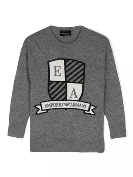 Emporio Armani Kids джемпер вязки интарсия с логотипом, серый